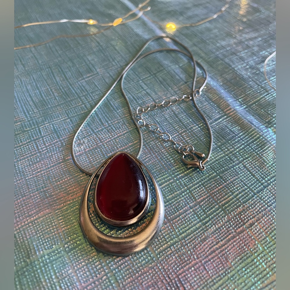Deep Red Oval Pendant Necklace